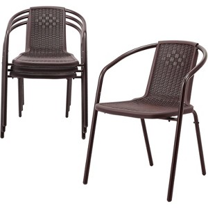 VINGLI Stackable Outdoor Chair Set of 4, Rattan Plastic Chair, Woven Rattan Cushion, Suitable for Backyard, Patio, Brown - 1 of 4