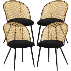 Bekrvio Mid-Century Modern Rattan Dining Chairs Set of 2/4,PU leather/Boucle Upholstered Kitchen Chairs with Cane Back and Metal Leqs for Dining Room - 1 of 4