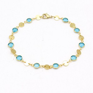 RMZ GOLD NYC 18K GOLD FILLED HIGH POLISH FINSH AQUAMARINE CRYSTAL ANKLE BRACELET - 1 of 4
