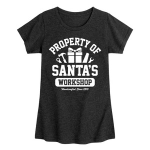 Girls' - Instant Message - Property Of Santas Workshop Christmas Fitted Short Sleeve Graphic T-Shirt - 1 of 4
