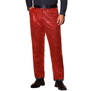 INSPIRE CHIC Men's Straight Leg Button Down Party Shiny Sequin Dress Pants - 1 of 4