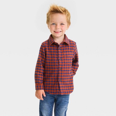 toddler boy orange plaid shirt