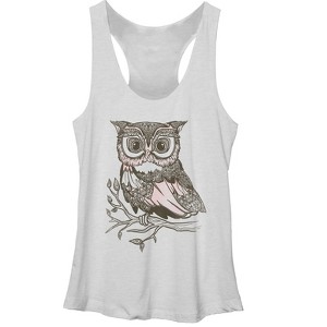 Women's Lost Gods Ornate Owl on a Branch Racerback Tank Top - 1 of 3