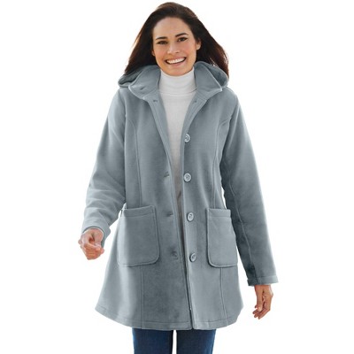 Woman Within Women's Plus Size Hooded A-Line Fleece Coat