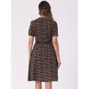 INSPIRE CHIC Women's Peter Pan Collar Tie Neck Short Sleeve A-Line Elegant Belted Floral Dress - 4 of 4