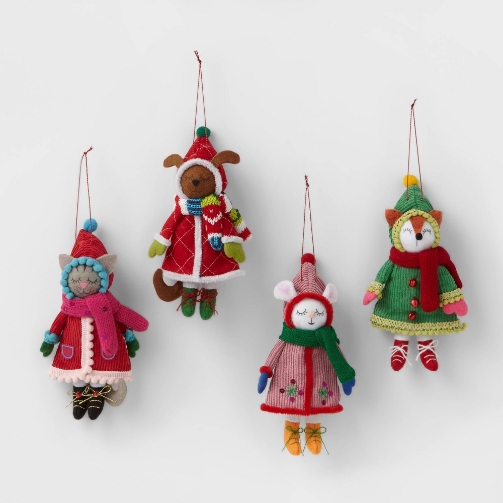 4ct Winter Dressed Animals Christmas Ornament Set - Wondershop