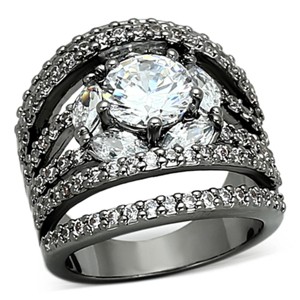 Slickblue Women’s Black Ring in Ruthenium Finish, Three CZ Stones and Pave Accents, Multi-Layer Design, Sizes 5 to 8 - 1 of 4