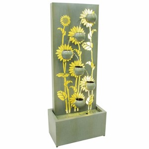 Sunnydaze 48.5" H Sunflower Fields Galvanized Steel Outdoor Water Fountain with Warm White LED Lights - 1 of 4