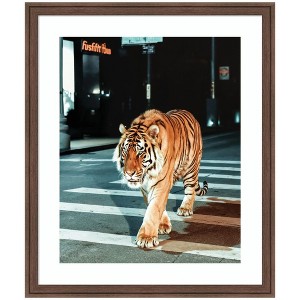 Kate and Laurel Framed Art Tiger in the City at Night 2 by Michael Schauer, 22x26, Florence Medium Brown - 1 of 4
