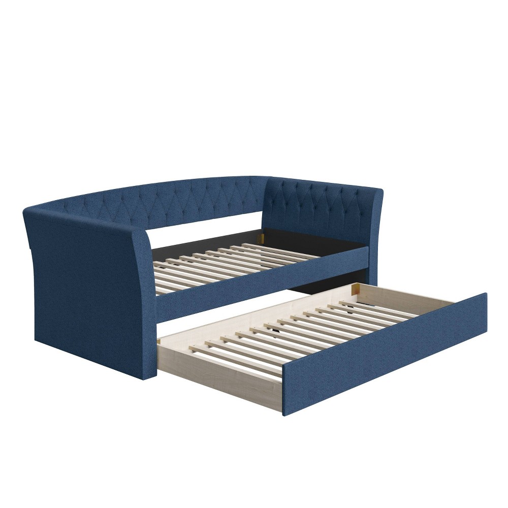 Photos - Bed Frame Twin Olivia Linen Upholstered Sofa Daybed with Trundle Blue - Eco Dream