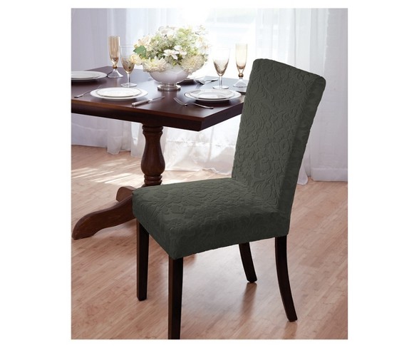 Green Hunter Velvet Damask Dining Room Chair Cover - Madison