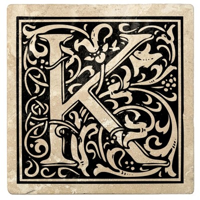 Christmas by Krebs Set of 4 Ivory and Onyx Black "K" Square Monogram Coasters 4"