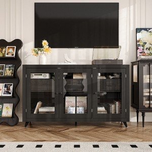 FUFU&GAGA Black Modern Storage Cabinet: Drawers & Glass Doors for Organized - 1 of 4