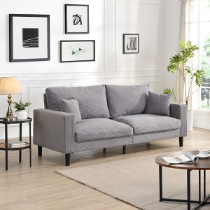74'' Upholstered Wooden Frame High-Resilience 3-Seater Sofa with Pillows and Comfortable Cushion - 1 of 4
