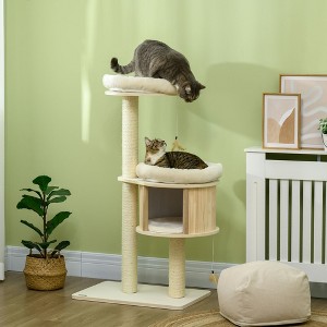 Okak Modern Multi-Level Wooden Cat Tree Tower for Indoor,Cat Condo with Soft Cushions & Top Perch & Sisal Scratching Posts - 1 of 4