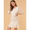 Allegra K Women's Regular Fit Floral 3/4 Sleeve Ruffle Hem Buttons Decor Drawstring Ruched Chiffon Dress - 2 of 4