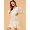 Allegra K Women's Regular Fit Floral 3/4 Sleeve Ruffle Hem Buttons Decor Drawstring Ruched Chiffon Dress - image 2 of 4