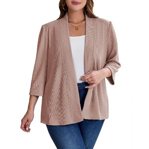 Clearlove Womens Plus Size Cardigan Casual 3/4 Sleeve Waffle Knit Duster Open Front Tops - 1 of 4