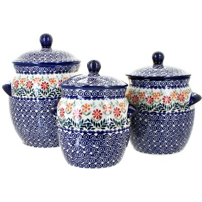 Blue Rose Polish Pottery 1300 Manufaktura 3 Piece Canister Set