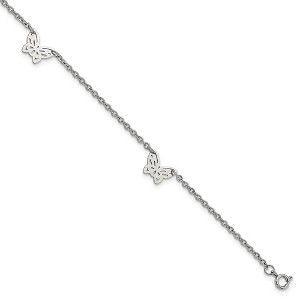 Black Bow Jewelry Stainless Steel Cutout Butterfly Charms Anklet, 9-10 Inch - 1 of 4