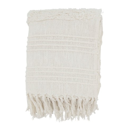 Saro Lifestyle Boho Chic Tufted Throw with Tassels, White, 50"x60" - image 1 of 3