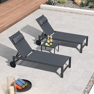 PURPLE LEAF Outdoor Lounge Chair Set Aluminum Patio Chaise Lounger with Side Table and Pillow for Outside Pool Beach Sunbathing Tanning Recliner - 1 of 4