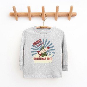 The Juniper Shop Rocket Around The Christmas Tree Toddler Long Sleeve Tee - 4T - Heather Grey - 1 of 3