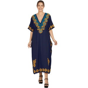 LA LEELA Women's Summer Loungewear Plus Size Caftan Maxi Mumu Slit Dresses  3X-4X Cobalt, Circle : Target