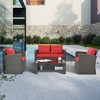 Syemin 4PCS Patio Seating Rattan Furniture Set Sectional Sofa Cushioned Garden, Tempered Glass Table, Red, 45.25"*25.75"*29.75" - 4 of 4