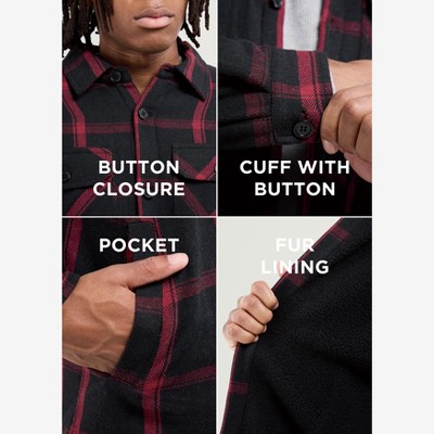 X RAY Men's Cotton Plaid Flannel Shirt Jacket With Faux Shearling Lining in WHITE/BLACK Size XL — фото 6