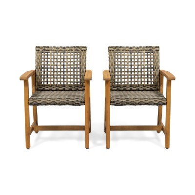 NicBex Outdoor Dining Chairs Set of 2 Farmhouse Patio PE Rattan Chairs with Armrest and Wood Frame,Natural