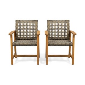 NicBex Outdoor Dining Chairs Set of 2 Farmhouse Patio PE Rattan Chairs with Armrest and Wood Frame,Natural - 1 of 4