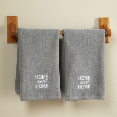 Lakeside Embroidered Farmhouse Accent Check Hand Towel Set with Sentiment - Set of 2