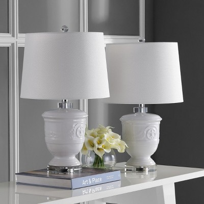 Shoal 23" White Ceramic Table Lamp Set with Textured Cotton Shade