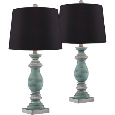 Regency Hill Patsy Blue-Gray Washed Black Shade Table Lamps Set of 2