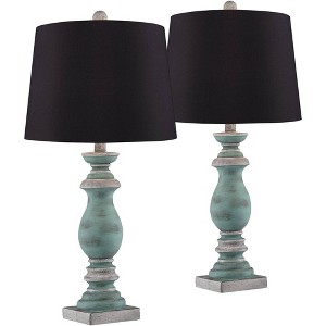 Regency Hill Patsy Country Cottage Table Lamps 26 1/2" High Set of 2 Blue Gray Washed Black Faux Silk Drum Shade for Bedroom Living Room House Bedside - 1 of 4