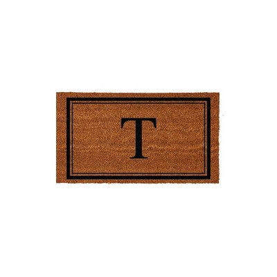Evergreen Monogram Indoor Outdoor 100% Natural Coir Doormat 28" x 16" |  Letter  "T"