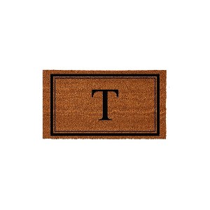 Evergreen Monogram Indoor Outdoor 100% Natural Coir Doormat 28" x 16" |  Letter  "T" - 1 of 3