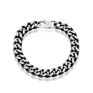 Metallo Stainless Steel 10.5mm Cuban Chain Bracelet - Brushed & Black IP Plated - Black - 8.5 Inch - 1 of 4