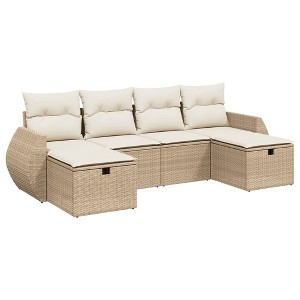 vidaXL 6 Piece Patio Sofa Set with Cushions Beige and Cream Poly Rattan - Without Storage - 1 of 4