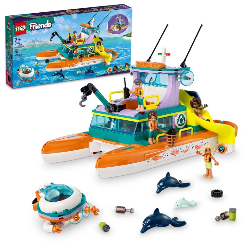 LEGO Friends Sea Rescue Boat Dolphin Building Toy 41734, 1 of 8