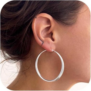 Sterling Silver Plated Hollow Hoop Earrings, Lightweight Hypoallergenic Circle Earrings, Everyday Jewelry Gift for Her - 1 of 4