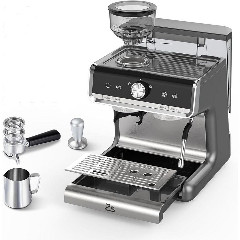 Semi-Automatic Espresso Coffee Machine With Grinder & Steamer Wand & Water Tank, 1 of 7