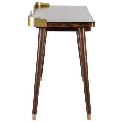 Walnut and Gold Transitional Home Office Desk with Drawer