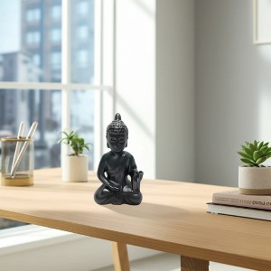 Sagebrook Home 10" Ceramic Buddha Sculpture - Contemporary Black Seated Buddha Statue - Decorative Table Accent For Home, Office, Yoga Studio. Gift - 1 of 4