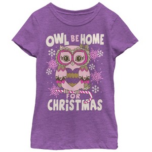 Girl's Lost Gods Christmas Owl Be Home T-Shirt - 1 of 3