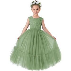 2Bunnies Girls' Paisley Lace Tulle Sleeveless Ruffled Maxi Dress - 1 of 4