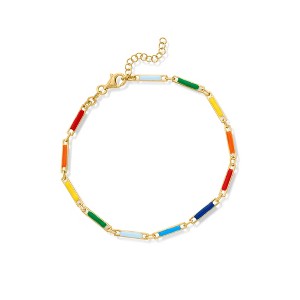 Ross-Simons Italian Multicolored Enamel Bar-Link Anklet in 18kt Gold Over Sterling Size 9 - 1 of 4