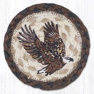 Earth Rugs Eagle Round Braided Coaster – 5"x5" Rustic Printed Jute Accent for Cabin Decor - 1 of 3