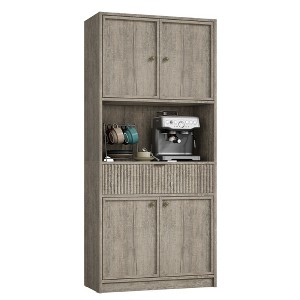 70" Tall Pantry Cabinet, Kitchen Storage Cabinet with Microwave Stand, Drawer, Wood Cupboard Furniture for Dining Room, Living Room - 1 of 4